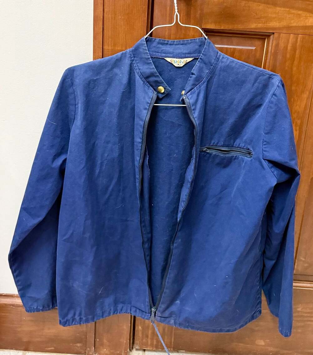 Vintage 1960s Thermo-Jac Men’s Medium Navy Blue Cotton Workwear Full Zip Jacket